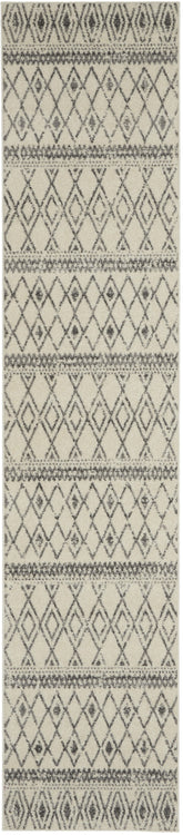 10' Gray Geometric Berber Power Loom Runner Rug